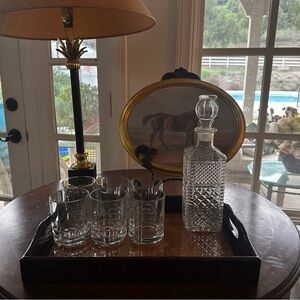 Vintage Glass Decanter and Tumbler Set with tray. Ralph Lauren style